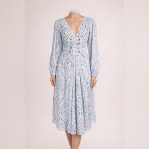 Ganni Light Blue Eyelet Long Sleeve Dress